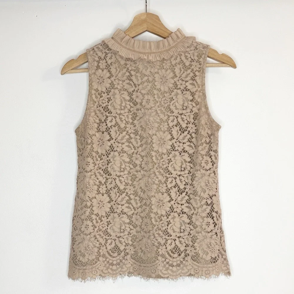J Crew Lace Ruffle Sleeveless Blush Top Sz XS